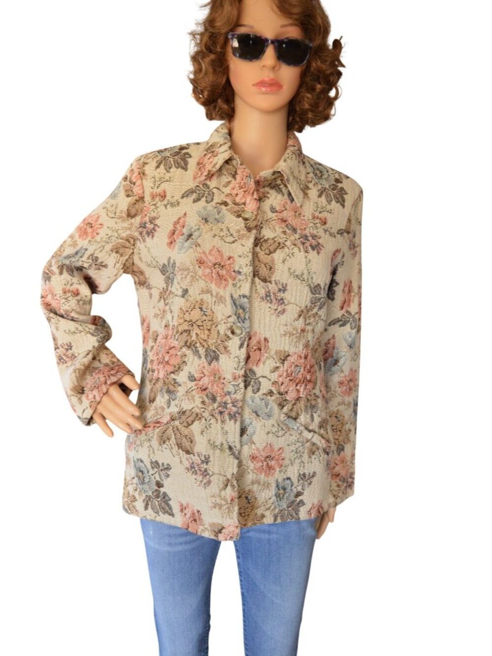 Vintage 90s Lemon Grass Studio Floral Tapestry Button Front Jacket Women Size S